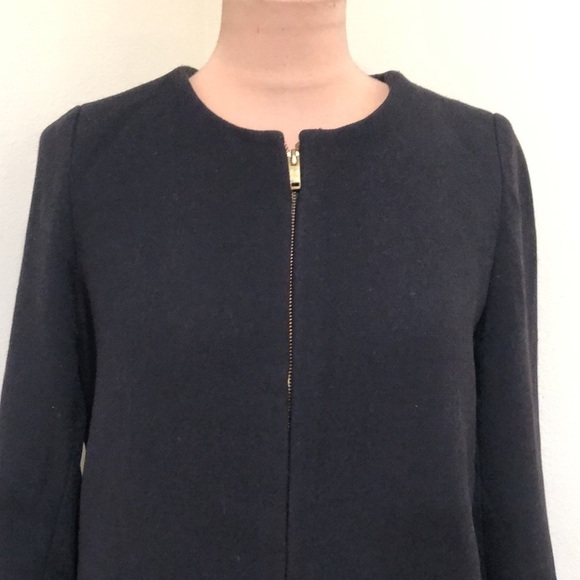 J Crew Double Cloth Collarless Pea Coat Size 8 Black Wool Blend - Picture 3 of 14